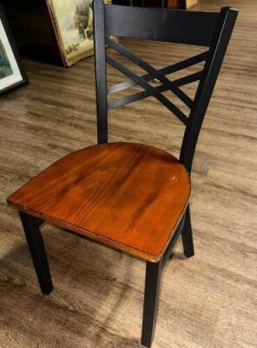 DESCRIPTION (8) CROSS BACK METAL CHAIRS W/ WOODEN SEATS. ADDITIONAL INFORMATION NEW IN 2022. RETAIL FOR $68 PER STOOL THIS LOT IS: SOLD BY THE PIECE L