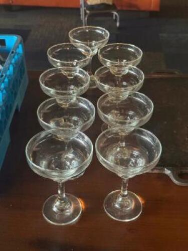 DESCRIPTION: (9) - CHAMPAGNE GLASSES LOCATION: TABLES THIS LOT IS: SOLD BY THE PIECE QTY: 9