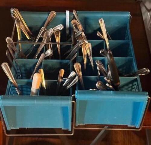 DESCRIPTION: (2) - FLATWARE RACKS WITH ASSORTED CONTENTS LOCATION: TABLES THIS LOT IS: SOLD BY THE PIECE QTY: 2