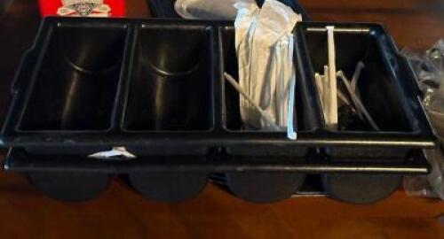 DESCRIPTION: (2) - FLATWARE RACKS WITH ASSORTED CONTENTS LOCATION: TABLES THIS LOT IS: SOLD BY THE PIECE QTY: 2