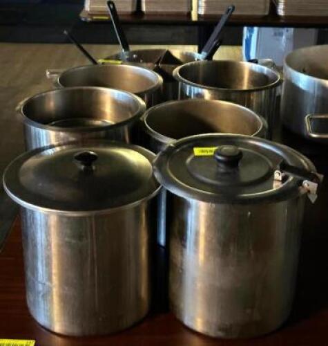 DESCRIPTION: (6) - STAINLESS WARMER INSERTS WITH TWO LIDS LOCATION: TABLES THIS LOT IS: SOLD BY THE PIECE QTY: 6