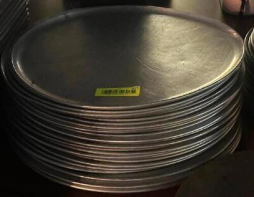 DESCRIPTION: (25) - PIZZA PANS SIZE: 16" LOCATION: TABLES THIS LOT IS: SOLD BY THE PIECE QTY: 25