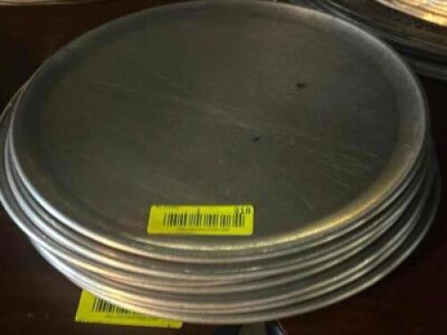 DESCRIPTION: (8) - PIZZA PANS SIZE: 12" LOCATION: TABLES THIS LOT IS: SOLD BY THE PIECE QTY: 8