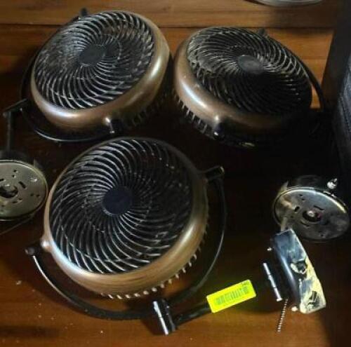 DESCRIPTION: (3) - MOUNTED FANS LOCATION: TABLES THIS LOT IS: SOLD BY THE PIECE QTY: 3