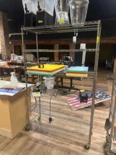 DESCRIPTION: ROLLING SHELVING UNIT ADDITIONAL INFORMATION: CONTENTS NOT INCLUDED SIZE: 77" X 47" X 18" LOCATION: TABLES THIS LOT IS: ONE MONEY QTY: 1