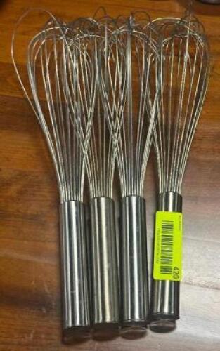 DESCRIPTION: (3) - STAINLESS WHISKS LOCATION: TABLES THIS LOT IS: SOLD BY THE PIECE QTY: 3
