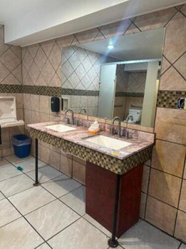 DESCRIPTION: RESTROOM COUNTERTOP AND MIRROR SIZE: 3' MIRROR AND 5 FT. COUNTER TOP. LOCATION: RESTROOM THIS LOT IS: ONE MONEY QTY: 1