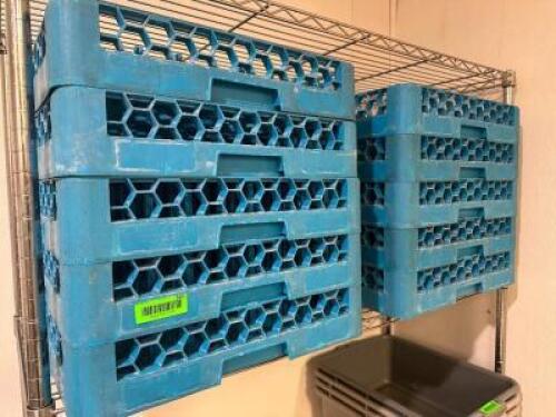 DESCRIPTION (8) BLUE PLASTIC DISHWASHER RACKS. THIS LOT IS: SOLD BY THE PIECE LOCATION KITCHEN QTY 8