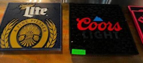 DESCRIPTION (2) COORS AND (1) MILLER LITE BAR MATS. THIS LOT IS: SOLD BY THE PIECE LOCATION BAR QTY 3