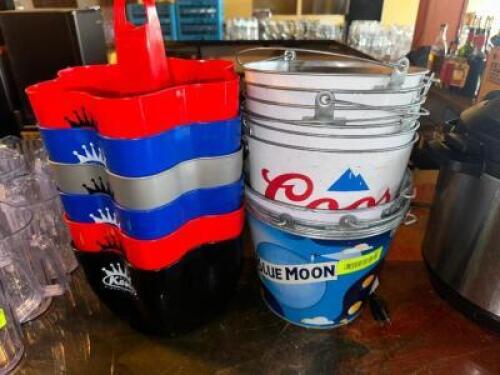DESCRIPTION (1) LOT OF ASSORTED PLASTIC AND METAL BAR BUCKETS. THIS LOT IS: ONE MONEY LOCATION BAR QTY 1