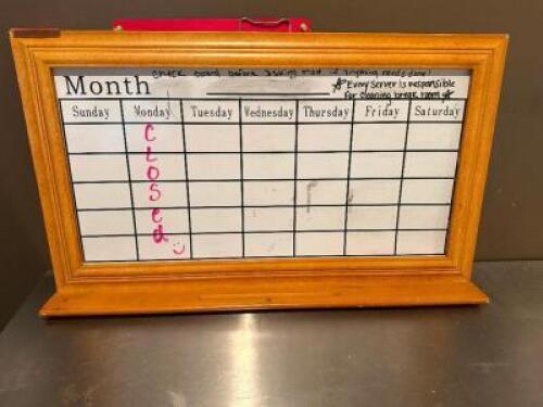 DESCRIPTION DRY ERASE SCHEDULE BOARD W/ WOODEN FRAME. LOCATION KITCHEN QTY 1