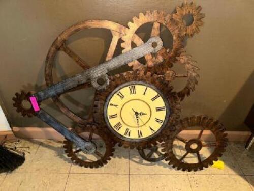 DESCRIPTION STEAM PUNK "GEARS" WALL CLOCK LOCATION BAR QTY 1