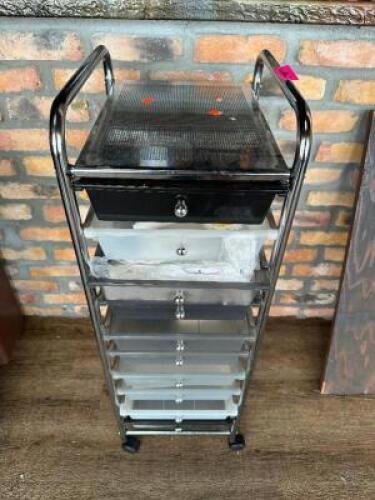 DESCRIPTION ROLLING METAL AND PLASTIC DRAWER OFFICE ORGANIZER. LOCATION BAR QTY 1