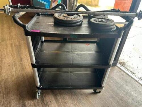 DESCRIPTION THREE TIER BLACK PLASTIC UTILITY CART ADDITIONAL INFORMATION CONTENTS ARE NOT INCLUDED LOCATION BAR QTY 1