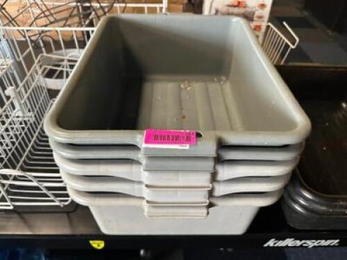 DESCRIPTION (5) GREY PLASTIC BUS TUBS THIS LOT IS: SOLD BY THE PIECE LOCATION MAIN SEATING QTY 5