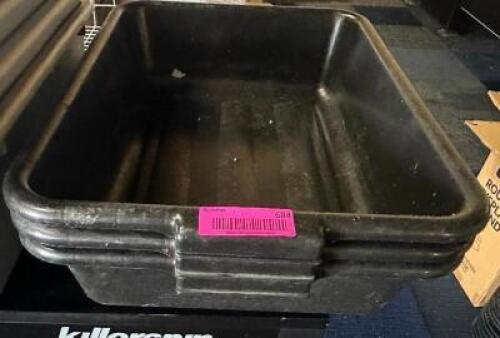 DESCRIPTION (3) BLACK PLASTIC BUS TUBS THIS LOT IS: SOLD BY THE PIECE LOCATION MAIN SEATING QTY 3