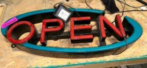 DESCRIPTION LED "OPEN" SIGN W/ POWER CORD. LOCATION WAREHOUSE QTY 1