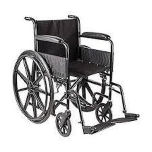 DESCRIPTION: (1) STANDARD WHEELCHAIR WITH FIXED ARMS BRAND/MODEL: DMI #503-0658-0200 INFORMATION: BLACK RETAIL$: $230.00 EA QTY: 1