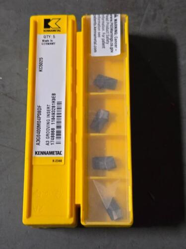 DESCRIPTION: (20) CARBIDE GROOVING INSERTS BRAND MODEL KENNAMETAL A3G0400M4SP08DF KC5025 RETAIL$: $402.20 QTY: 20