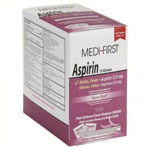 DESCRIPTION: (2) BOXES(250) 5 GRAIN ASPIRIN BRAND/MODEL: MEDI-FIRST 80513 SIZE: 325mg RETAIL$: $19.94 QTY: 2