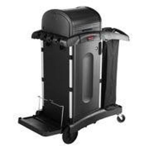 DESCRIPTION: (1) EXECUTIVE JANITORIAL CLEANING CART BRAND MODEL RUBBERMAID/1861427 INFORMATION: BLACK, 34 GALLON TRASH BAG CAPACITY SIZE: 48 1/4" X 22