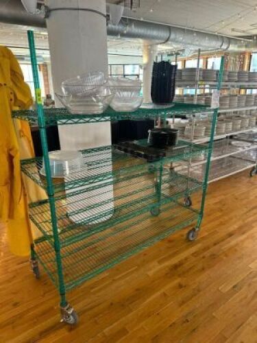 DESCRIPTION 48" X 24" FOUR TIER COATED WIRE SHELF. ADDITIONAL INFORMATION ON CASTERS. CONTENTS ARE NOT INCLUDED LOCATION FLOOR 6 QTY 1