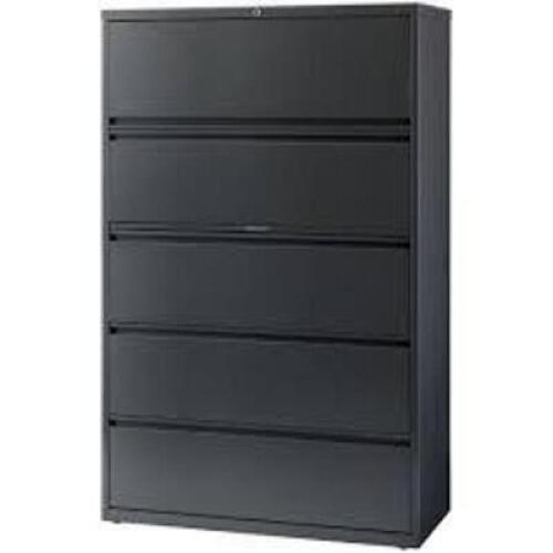 DESCRIPTION: (1) 5 DRAWER LATERAL FILING CABINET BRAND/MODEL: LORELL INFORMATION: BLACK, NEEDS SOME WORK SIZE: 36" X 67" X 18.5" RETAIL$: $2,340.00 EA