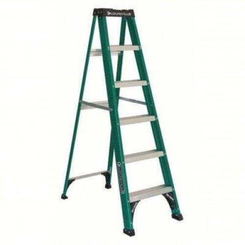 DESCRIPTION: (1) STEPLADDER BRAND/MODEL: LOUISVILLE #FS4006 INFORMATION: GREEN, FIBERGLASS, 225 LB CAPACITY SIZE: 6' RETAIL$: $200.54 EA QTY: 1