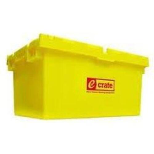 DESCRIPTION: (1) STACKABLE MOVING BOX WITH DOLLYBRAND/MODEL: E-CRATEINFORMATION: YELLOWSIZE: APPROX 18" X 28" X 18"RETAIL$: $281.00 TOTALQTY: 1