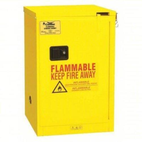 DESCRIPTION: (1) FLAMMABLES SAFETY CABINET, COUNTERTOP BRAND/MODEL: CONDOR #45AE83 INFORMATION: YELLOW SIZE: 4 GAL, 17 1/2 IN X 18 1/4 IN X 23 1/2 IN,