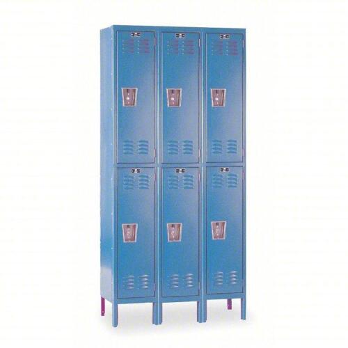 DESCRIPTION: (1) WARDROBE LOCKER BRAND/MODEL: HALLOWELL/4HB72 INFORMATION: BLUE, 2 TIERS, 3 UNITS WIDE, PADLOCK HASP SIZE: 36 in x 18 in x 78 in RETAI