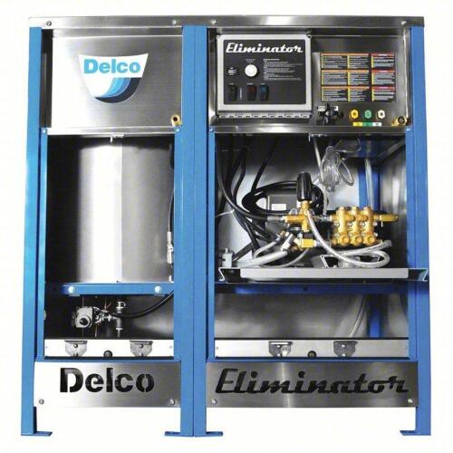 DESCRIPTION: (1) ELECTRIC HOT WATER PRESSURE WASHER BRAND/MODEL: DELCO/ELIMINATOR 3080 INFORMATION: Stationary, 460 V &ndash; Three-Phase, 3,000 psi, 8 gpm,