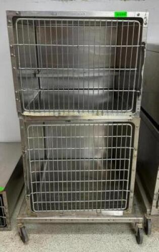 2-TIER MODULAR SHOR-LINE STAINLESS STEEL KENNEL ON CASTERS