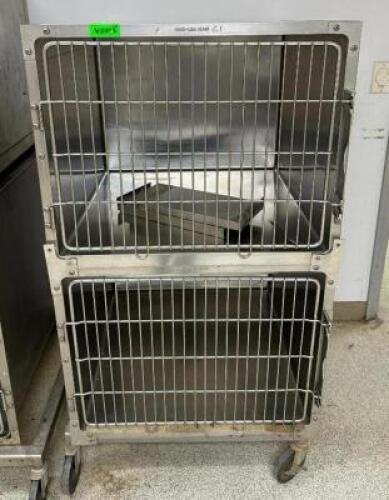 2-TIER MODULAR SHOR-LINE STAINLESS STEEL KENNEL ON CASTERS