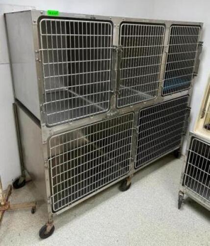 5-GROUP SHOR-LINE STAINLESS STEEL KENNEL ON CASTERS