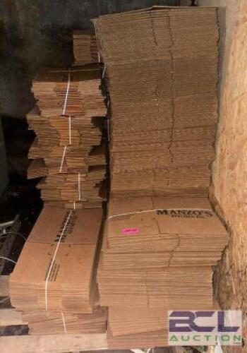 PALLET OF MANZO'S LOGO CORRUGATED BOXES.