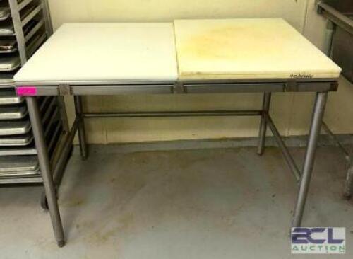 4' STAINLESS MEAT PROCESSING TABLE WITH (3) CUTTING BOARDS