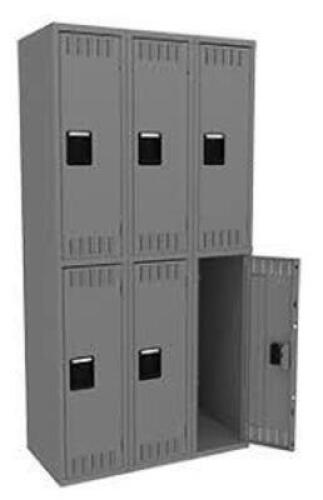 DESCRIPTION: (1) SET OF PREMIUM LOCKERSBRAND/MODEL: TENNSCOINFORMATION: DARK GRAYSIZE: 3 WIDE, 2 TIER, APPROX 18" X 45" X 78"RETAIL$: $745.00 EAQTY: 1