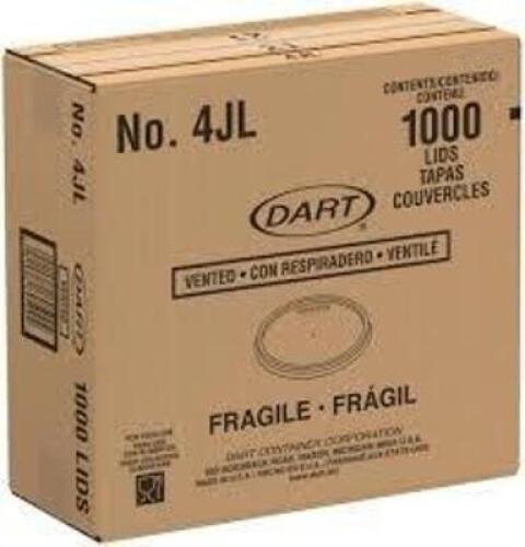 DESCRIPTION: (3) CASES OF (1000) LIDS BRAND/MODEL: DART #4JL INFORMATION: WHITE, ROUND LIDS SIZE: FOR 4 OZ RETAIL$: $34.60 EA QTY: 3