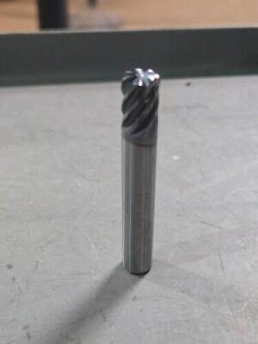 DESCRIPTION: (4) SOLID CARBIDE CORNER RADIUS END MILL BRAND MODEL MA FORD 119160 SIZE: 3/8" DIA 1/2" LOC 0.060CR RETAIL$: $265.21 QTY: 4