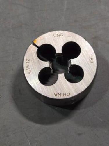 DESCRIPTION: (2) ROUND THREADING DIES BRAND MODEL WESTWARD 10T774 SIZE: 9/16"-12 UNC RETAIL$: $216.32 QTY: 2