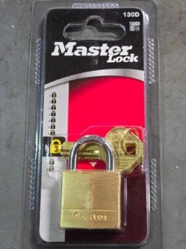 DESCRIPTION: (8) SOLID BRASS PADLOCKS BRAND MODEL MASTERLOCK 130D SIZE: 9/16" SHACKLE WIDE RETAIL$: $101.52 QTY: 8