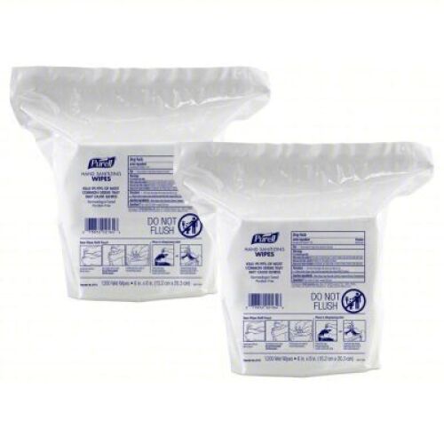 DESCRIPTION: (2) BAGS OF (1200) DISINFECTANT WIPES REFILL BRAND/MODEL: PURELL 9118-02 SIZE: 8" RETAIL$: $157.07 QTY: 2