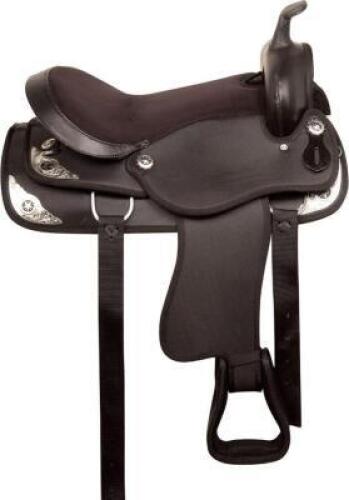 DESCRIPTION: SYNTHETIC LEATHER WESTERN COMFORT SADDLE BRAND/MODEL: JD IMPORTS INFORMATION: BLACK, HEADSTALL, REINS, AND BREAST COLLAR SIZE: 15" LOCATI