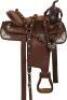 DESCRIPTION: SYNTHETIC LEATHER BARREL RACING SADDLE BRAND/MODEL: JD IMPORTS SK1802 INFORMATION: BROWN, HEADSTALL, REINS, AND BREAST COLLAR SIZE: 16" L