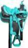 DESCRIPTION: SYNTHETIC LEATHER BARREL RACING SADDLE BRAND/MODEL: JD IMPORTS KS2305 INFORMATION: TURQUOISE, HEADSTALL, REINS, AND BREAST COLLAR SIZE: 1
