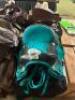 DESCRIPTION: SYNTHETIC LEATHER BARREL RACING SADDLE BRAND/MODEL: JD IMPORTS KS2305 INFORMATION: TURQUOISE, HEADSTALL, REINS, AND BREAST COLLAR SIZE: 1 - 2
