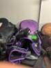 DESCRIPTION: SYNTHETIC LEATHER WESTERN BARREL RACER SADDLE BRAND/MODEL: JD IMPORTS INFORMATION: PURPLE, HEADSTALL, REINS, BREAST COLLAR SIZE: 17" LOCA - 2