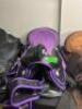 DESCRIPTION: SYNTHETIC LEATHER WESTERN BARREL RACER SADDLE BRAND/MODEL: JD IMPORTS INFORMATION: PURPLE, HEADSTALL, REINS, BREAST COLLAR SIZE: 17" LOCA - 3