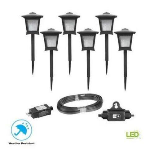 MIRAMAR 28 LUMEN LOW VOLTAGE BLACK INTEGRATED LED OUTDOOR LANDSCAPE PATH LIGHT KIT (6-PACK)